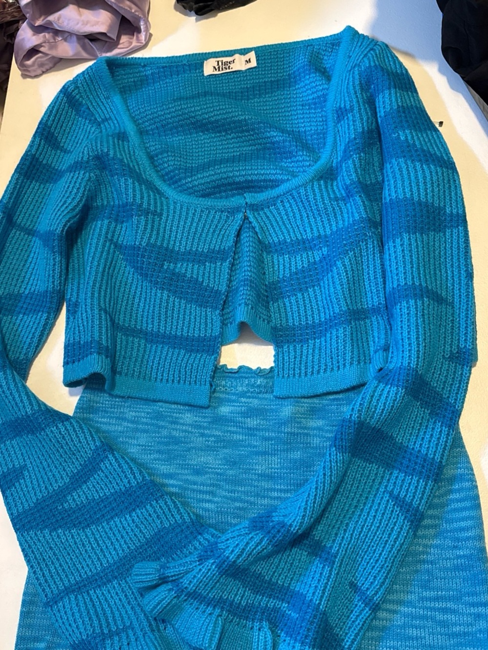 Tiger Mist Blue Cropped Knit Sweater crop set